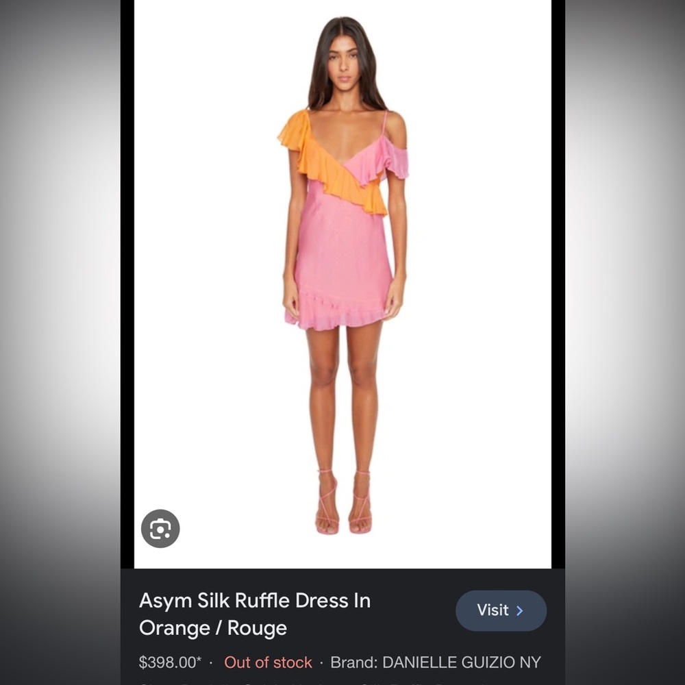 Guizio 100% silk dress size small pink and orange ruffle